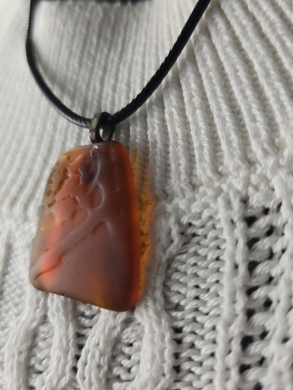 Hand Crafted Amber-Tone Orange Nova Scotia Seaglass Pendant Necklace